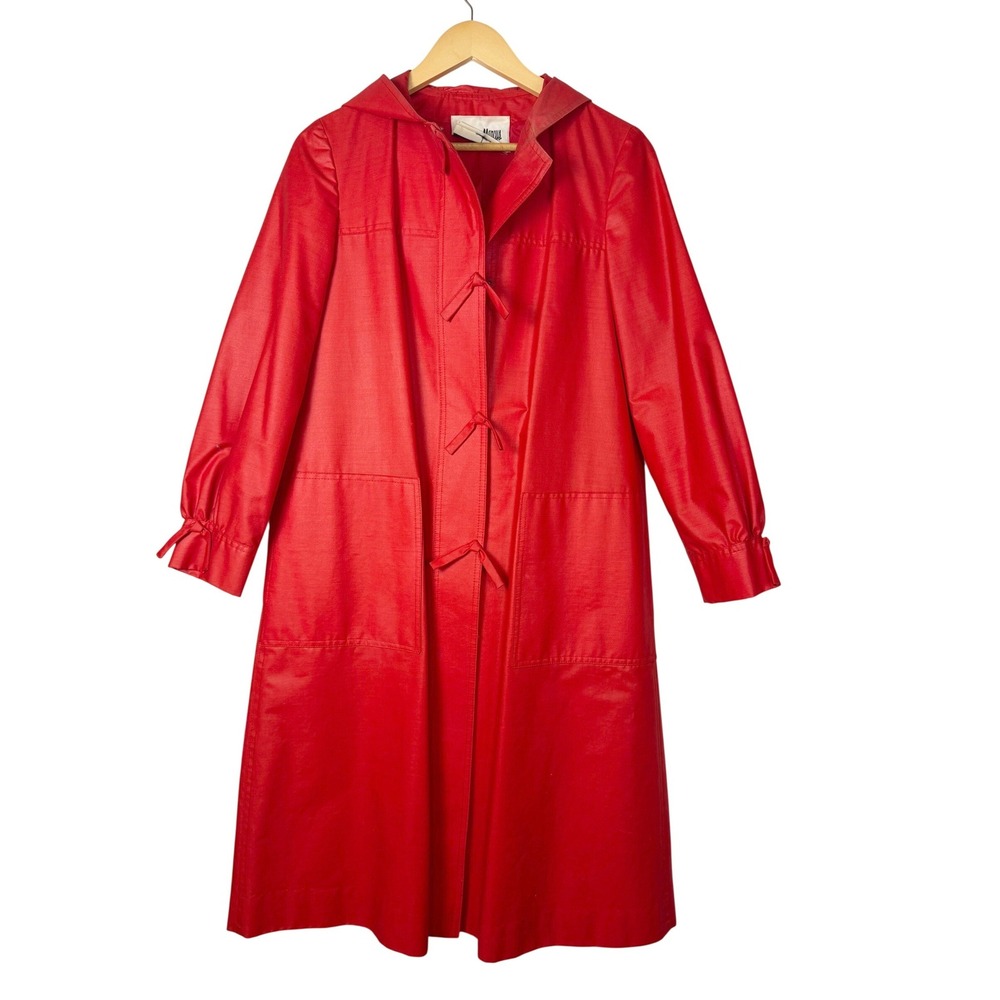 Vintage Neiman Marcus Billina Sport Red Trench Coat Bow Button Closure Rare S